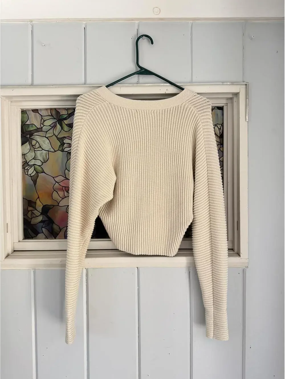 Good American Cream Ribbed Button-Up Cardigan Sweater Size 0 - Picture 3 of 4